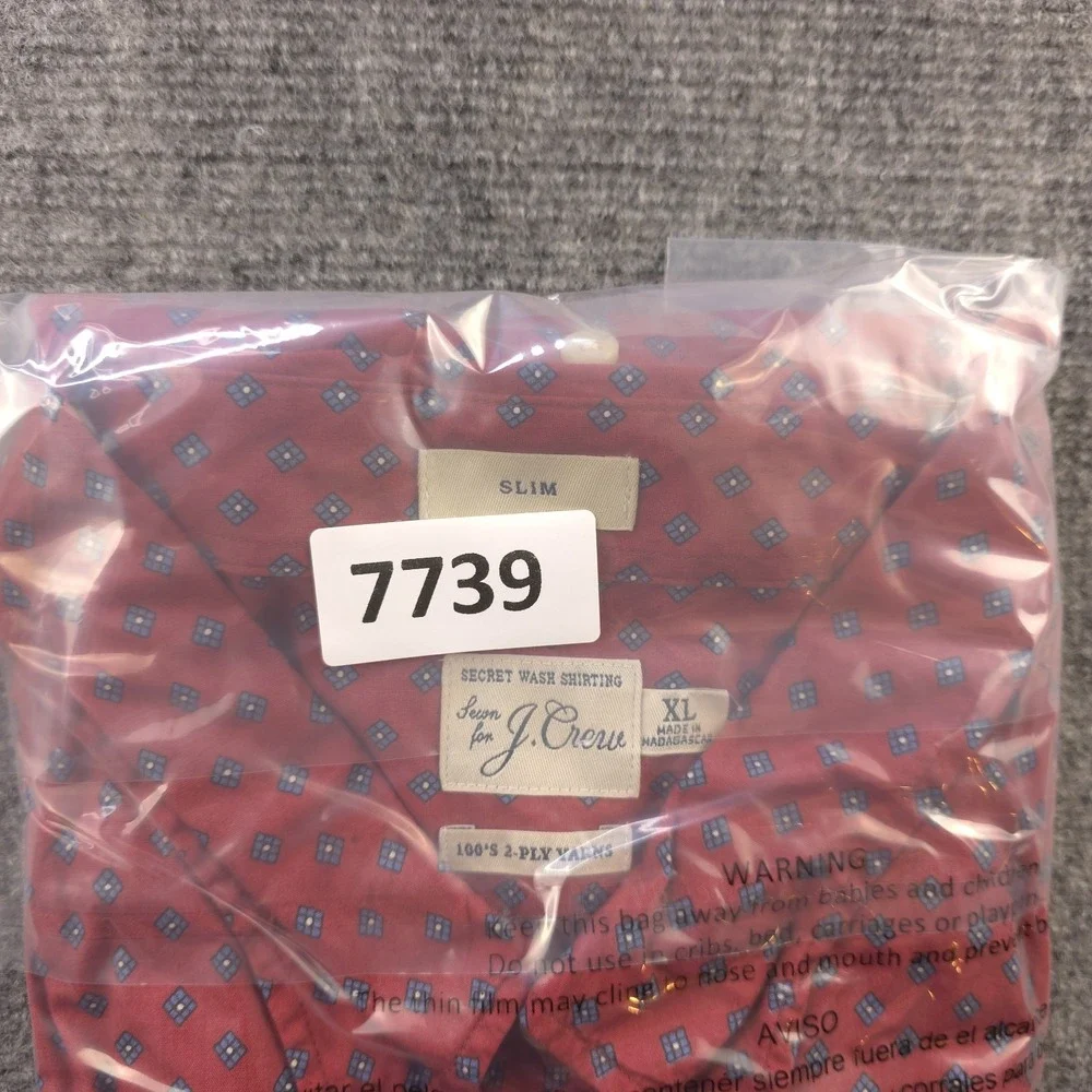 J Crew Secret Wash Shirt XL Slim Fit Red Geometric 100s 2 Ply Long Sleeve Button